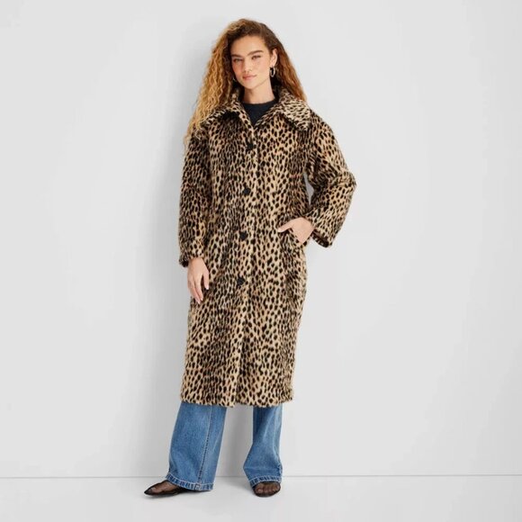 NWT Future Collective Leopard Faux Fur Coat
